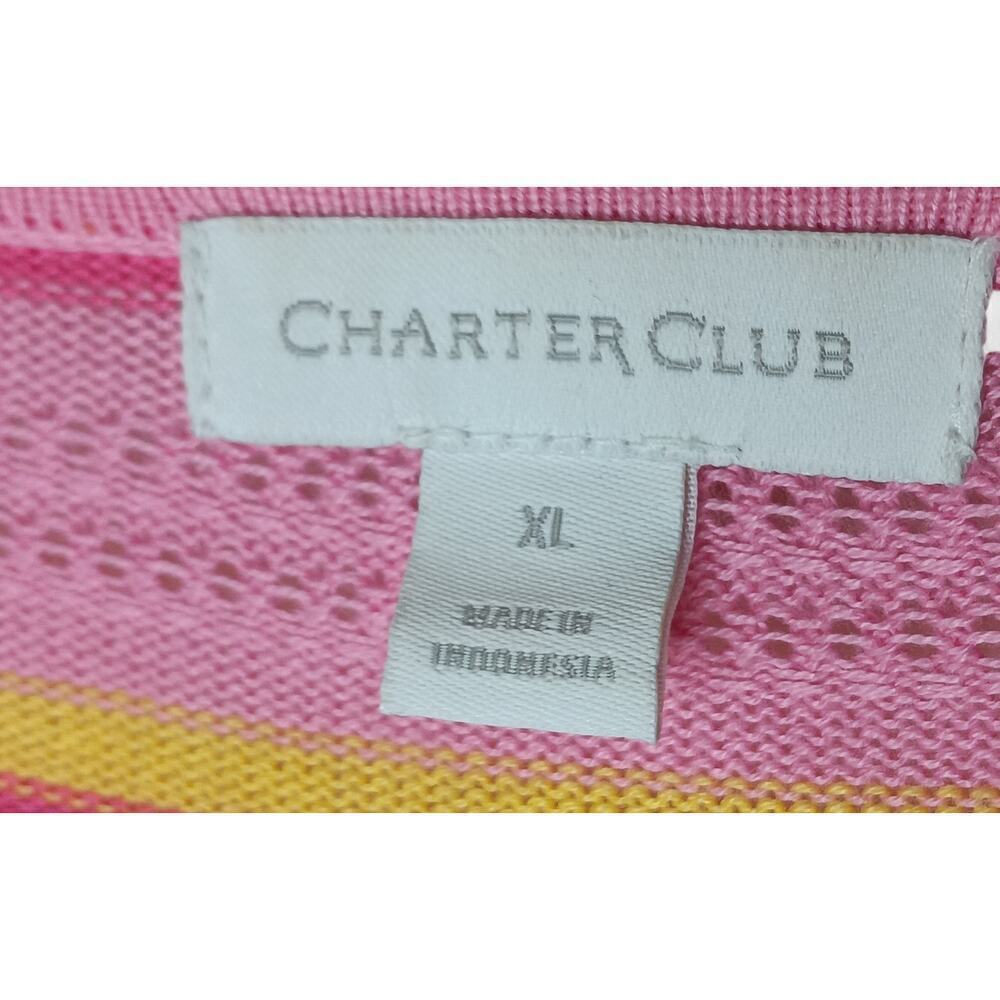 Charter Club Pink Yellow Stripe Knit Ruffle Cardigan Sweater XL Button Front - Picture 10 of 12